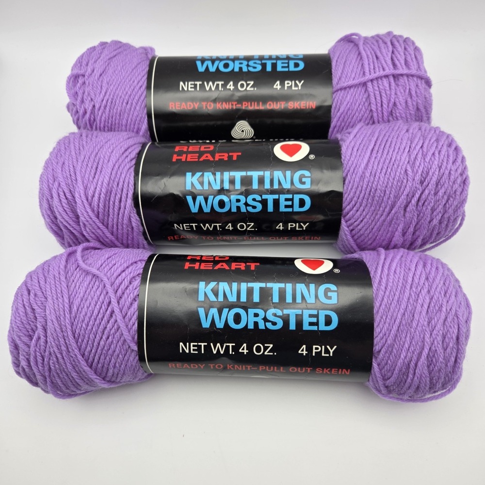 3 Skeins Vintage Coats & Clark Lavender Knitting Worsted 100% Virgin Wool Yarn